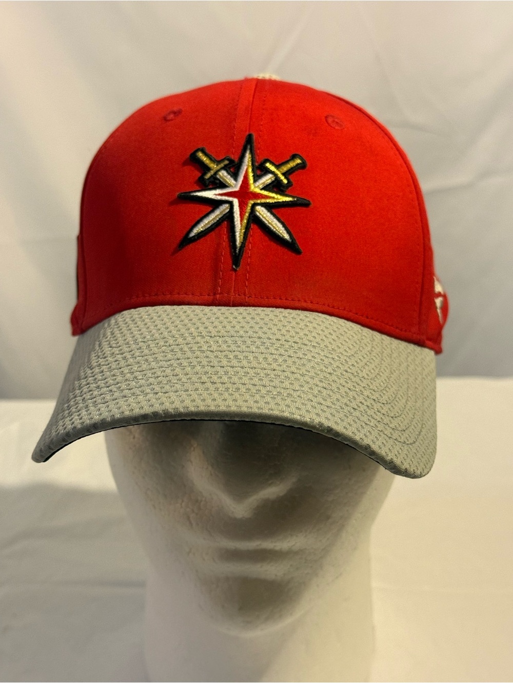 Red and Gray Performance Baseball Cap with Star Sword Emblem. Vegas Knights